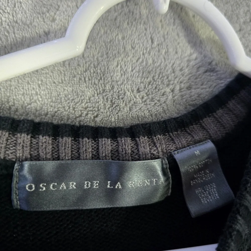 Oscar de la Renta Knit Sweater Textured Cotton Blend Pullover‎ Black Mens M
